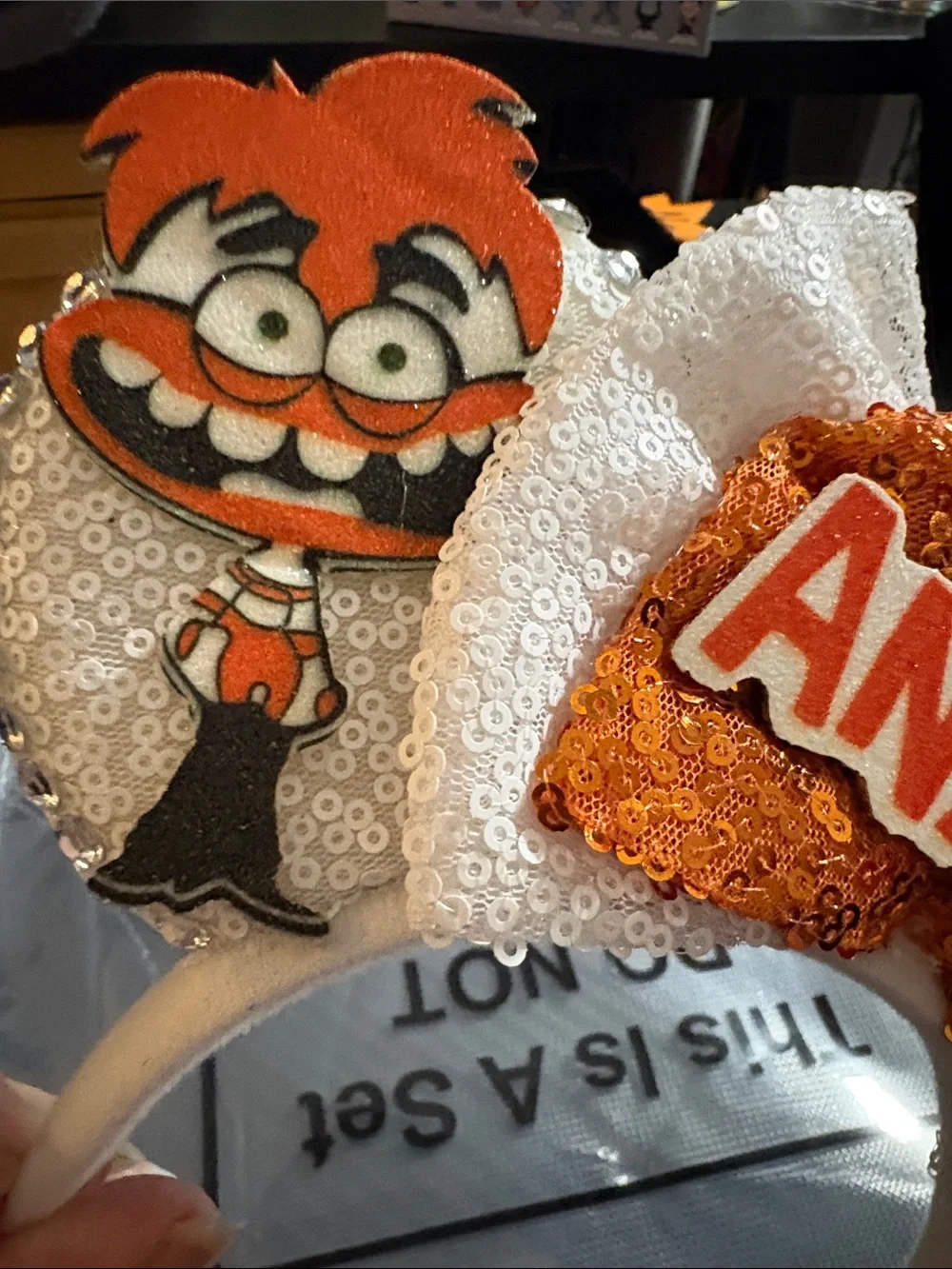 Sequin 'Anxiety' Kids Headband - White and Orange